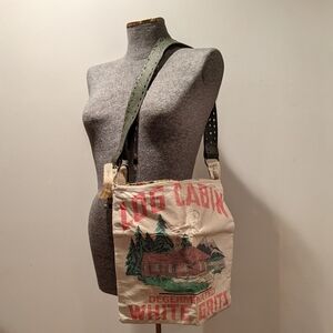 Rustic Log Cabin Print Canvas Shoulder Bag 16" X 16"